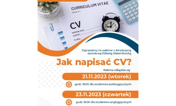 21.11.2023 | 18:00 | Webinar „Jak napisać CV?” z naszą doradczynią zawodową Elżbietą Watemborską